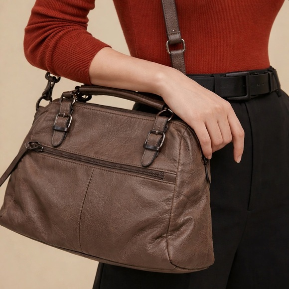 Elliott Lucca Taupe Leather Satchel - Picture 11 of 12